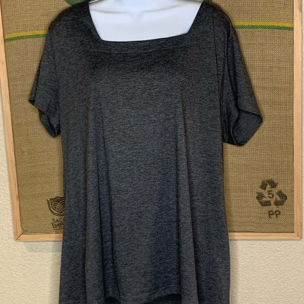 Automet Women's Plus Size XXL Charcoal Gray Heathered Square Neck Tunic Short Sl